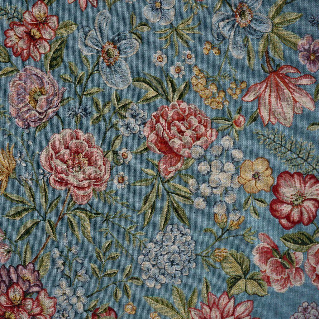 Gobelin Dekostoff Blumen auf hellblau